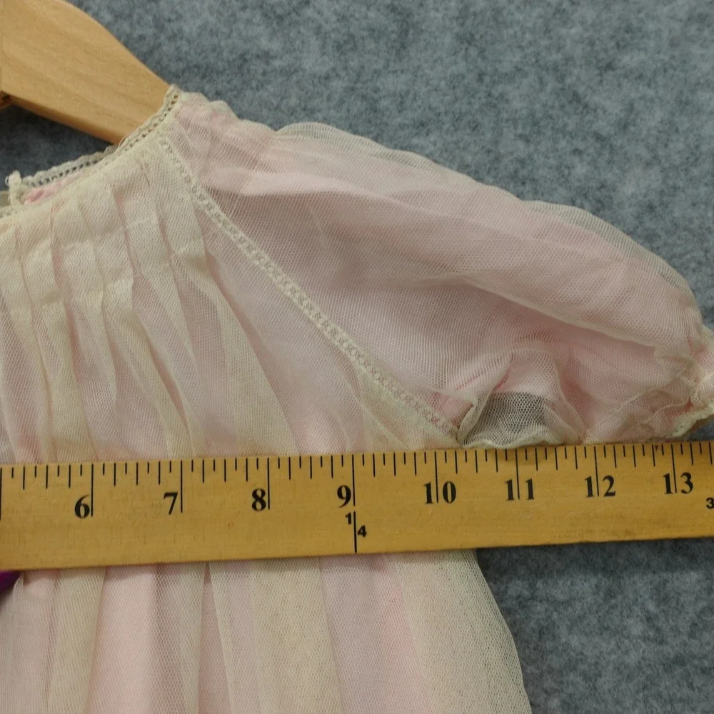 Vintage 50s Victorian Nightgown Dress Baby Girl 18 24M Pink Tulle Lace Heirloom